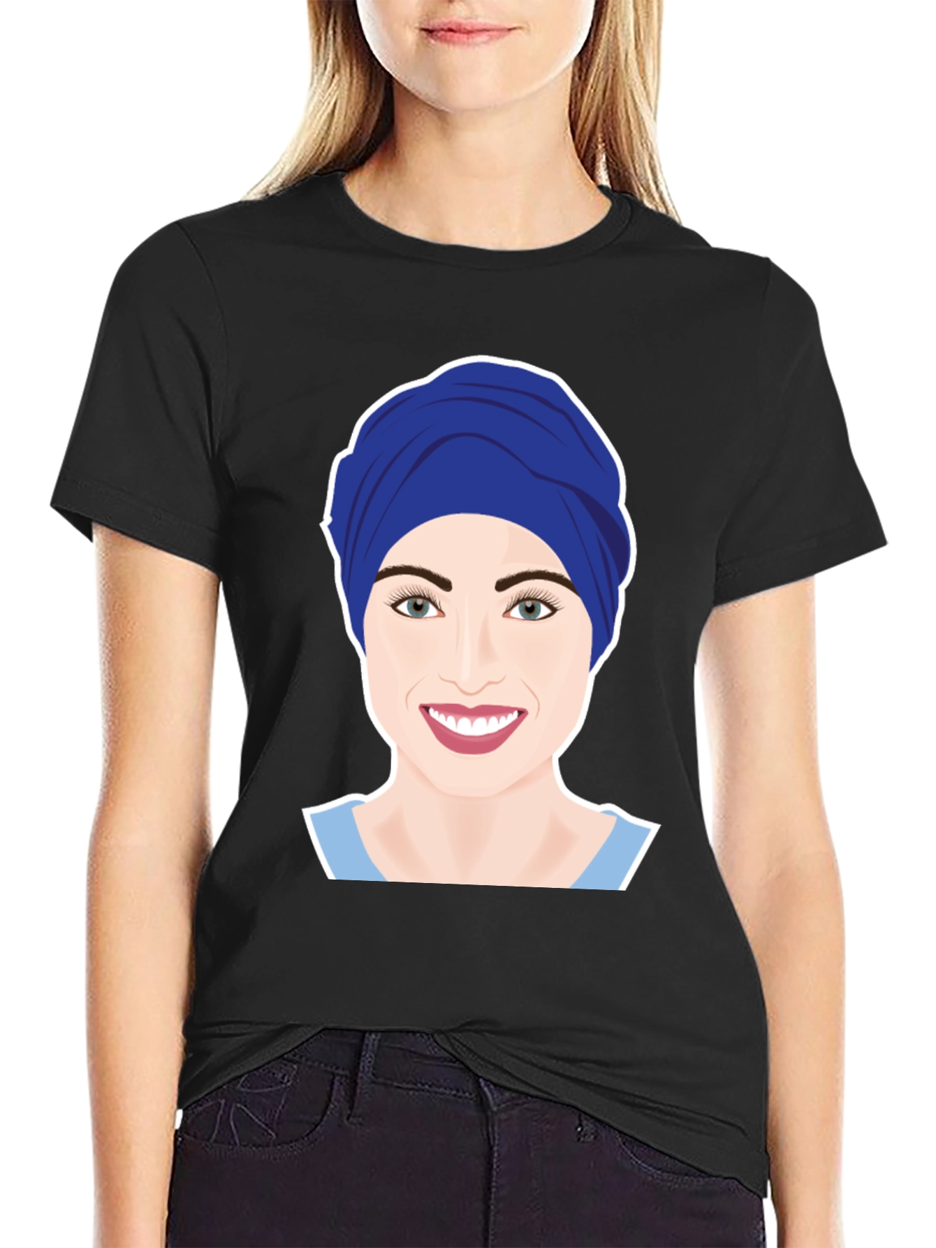 Womens Turban Nurse Graphic Tee - Black Cotton