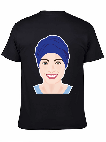Womens Turban Nurse Graphic Tee - Black Cotton