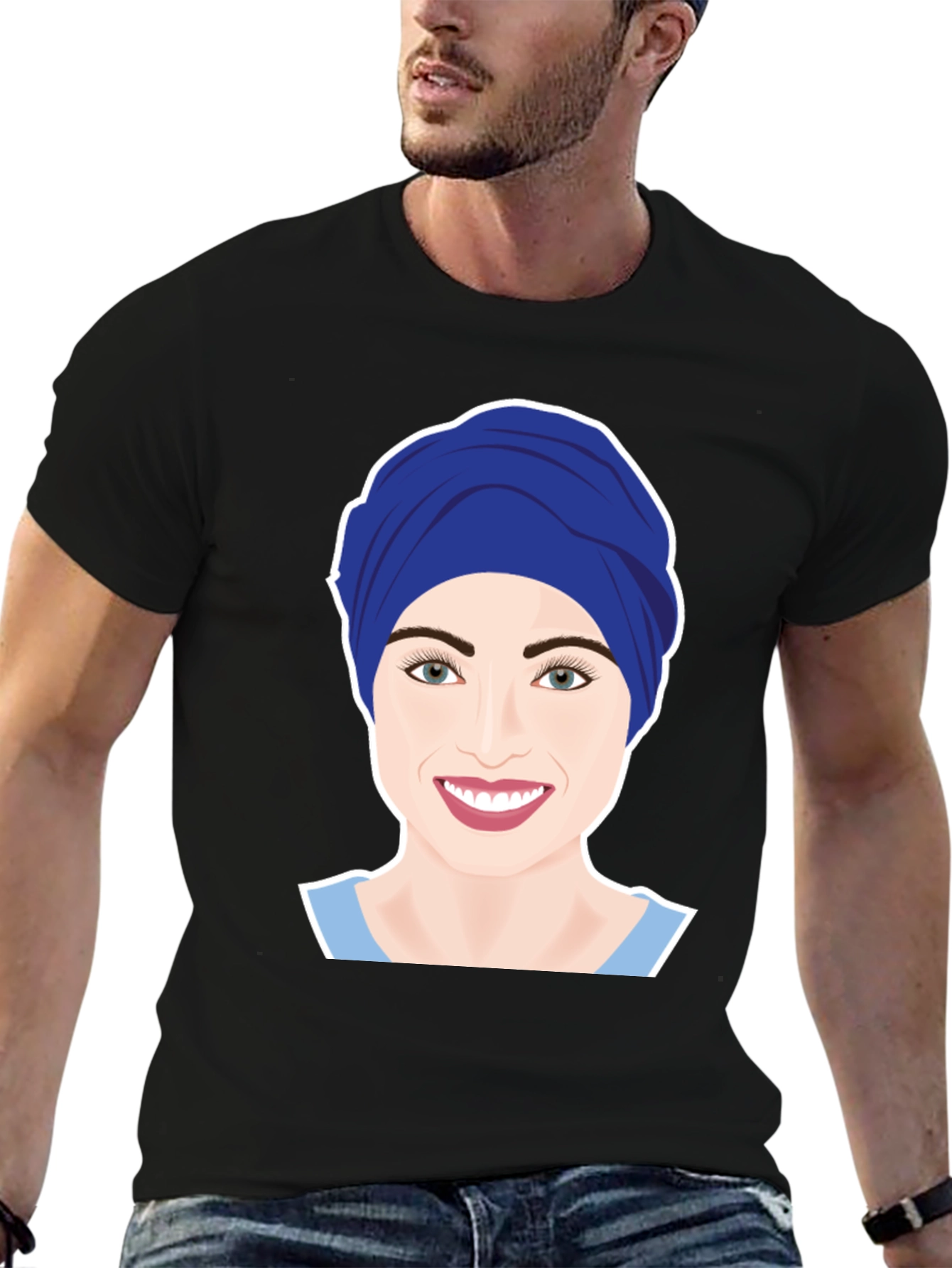 Womens Turban Nurse Graphic Tee - Black Cotton