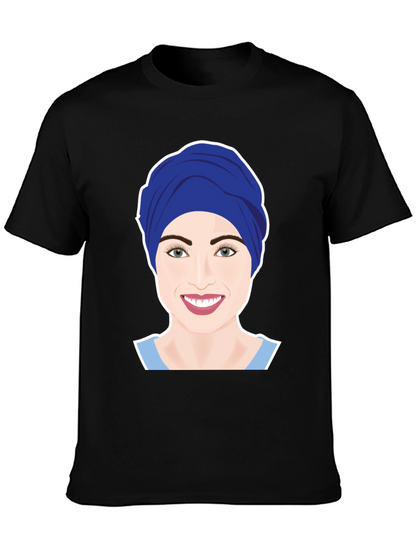 Womens Turban Nurse Graphic Tee - Black Cotton