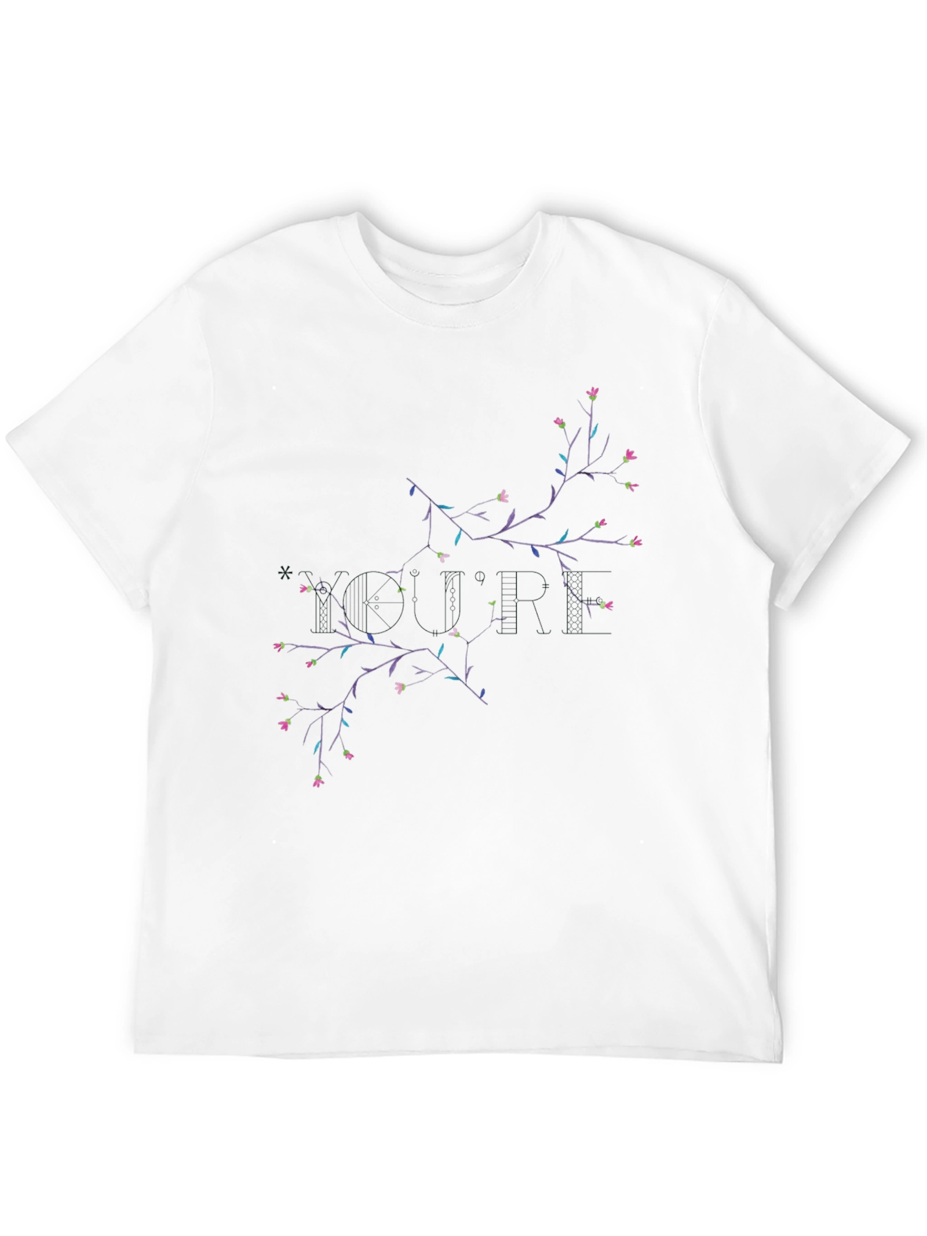 Floral Branch Print Black Crewneck T-Shirt