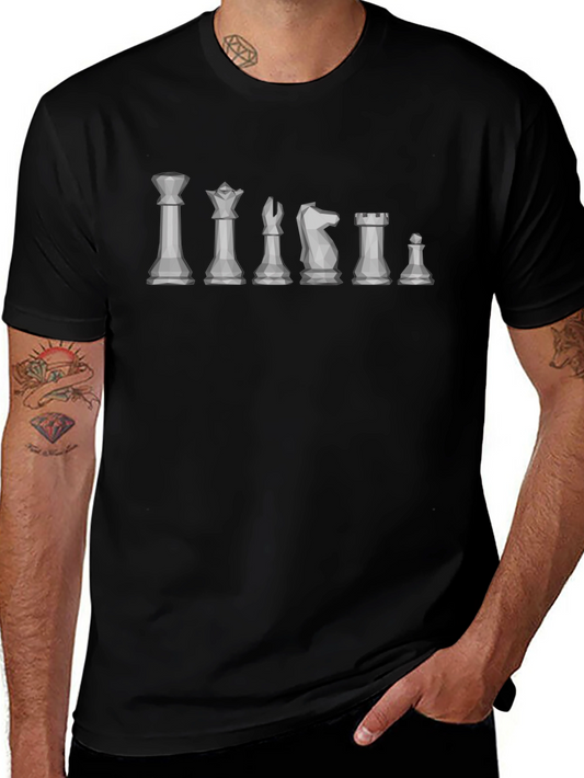 Chess Piece Lineup T-Shirt - Geometric Design