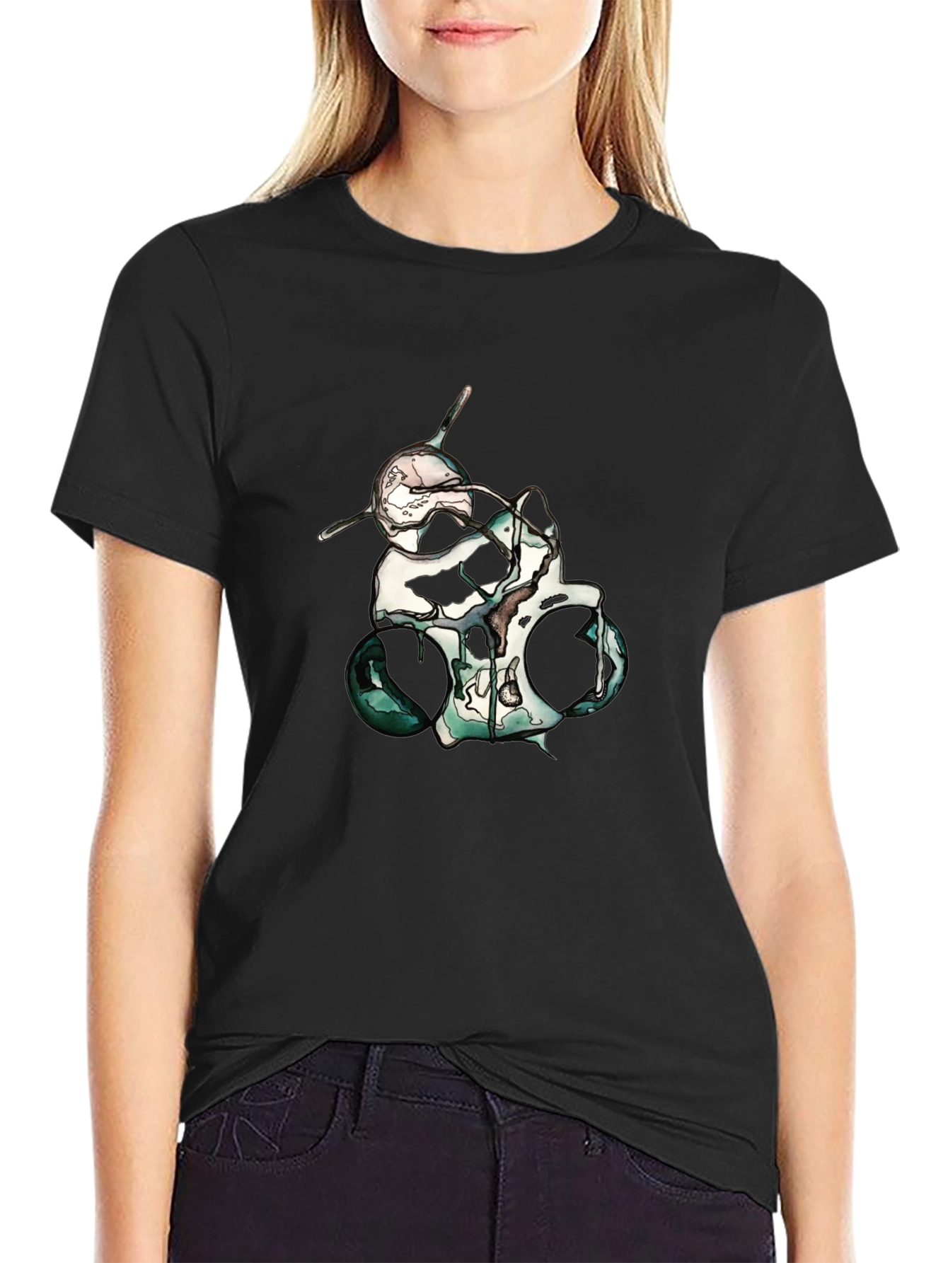 Abstract Skull Graphic Print Black T-Shirt