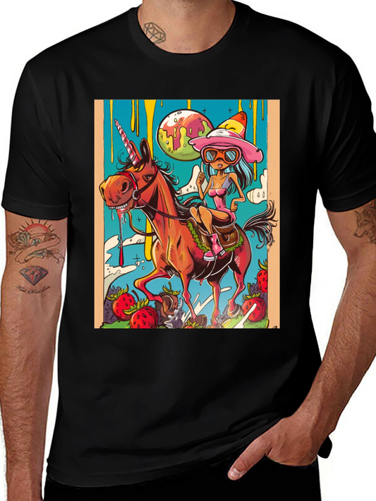 Unicorn Rider Graphic Tee - Unique Cartoon Style