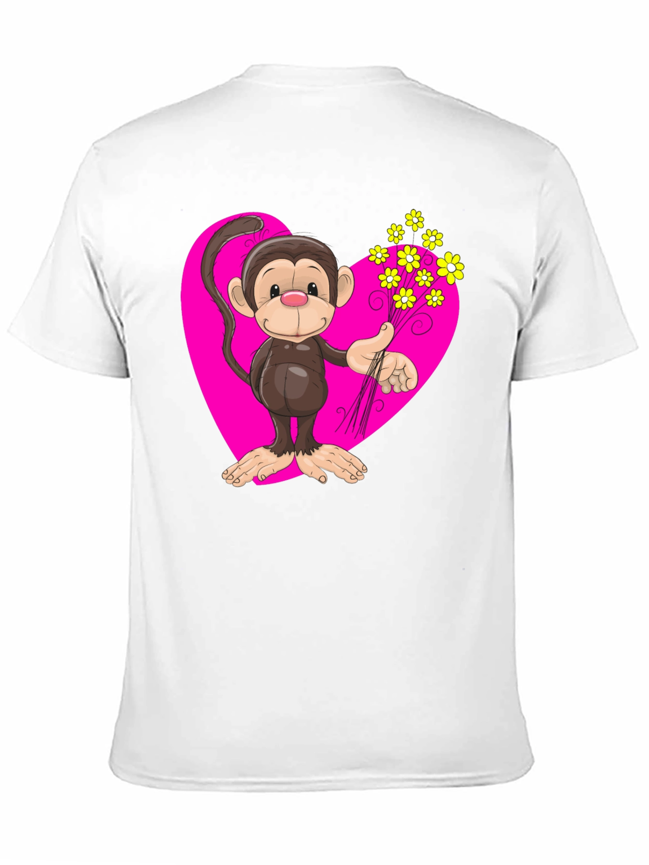 Monkey Love T-Shirt - Cartoon Heart Flowers