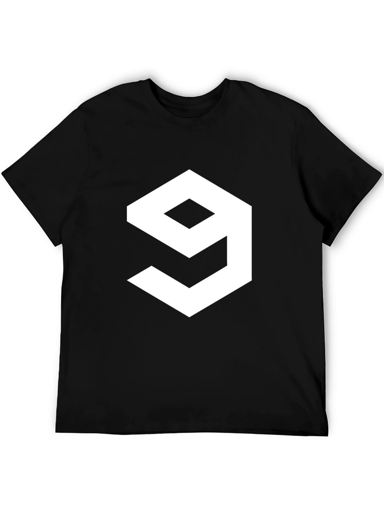 Geometric Number 9 Graphic Tee - Casual Black T-Shirt