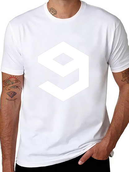 Geometric Number 9 Graphic Tee - Casual Black T-Shirt