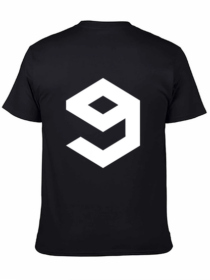 Geometric Number 9 Graphic Tee - Casual Black T-Shirt