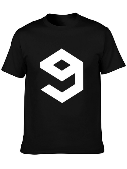 Geometric Number 9 Graphic Tee - Casual Black T-Shirt