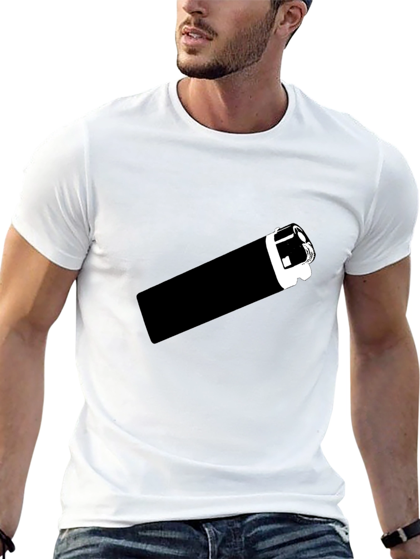 Black T-Shirt with Graphic Lighter Print