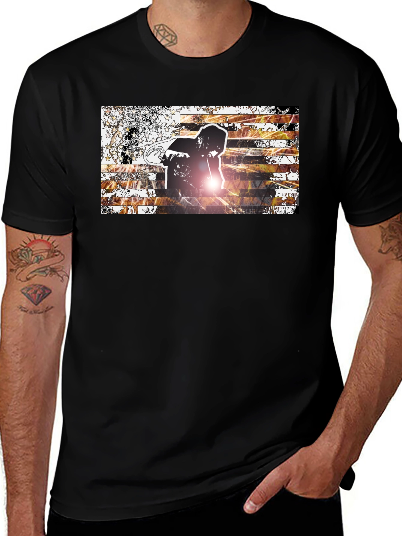 Graphic Print Mens Black T-Shirt
