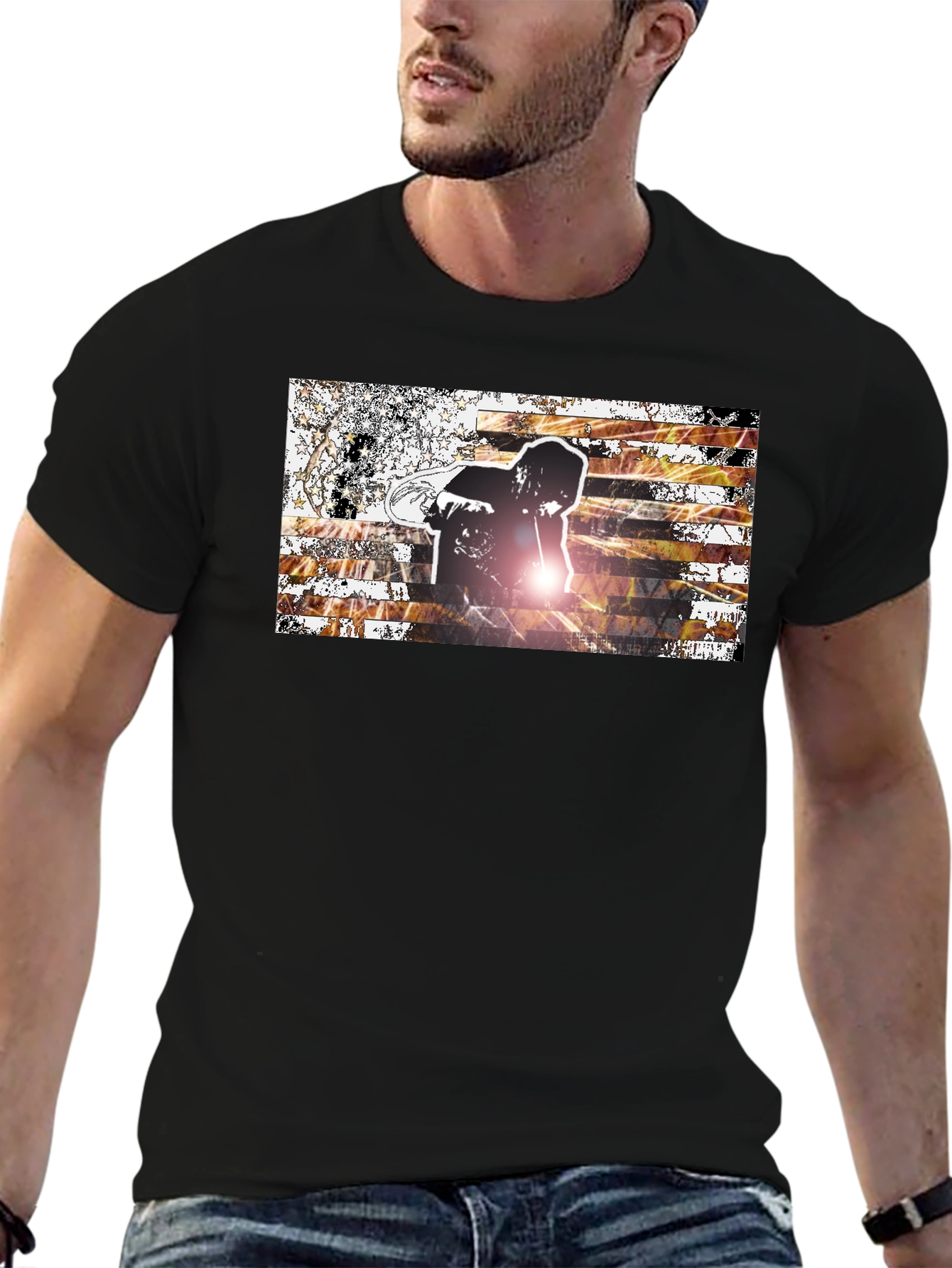 Graphic Print Mens Black T-Shirt