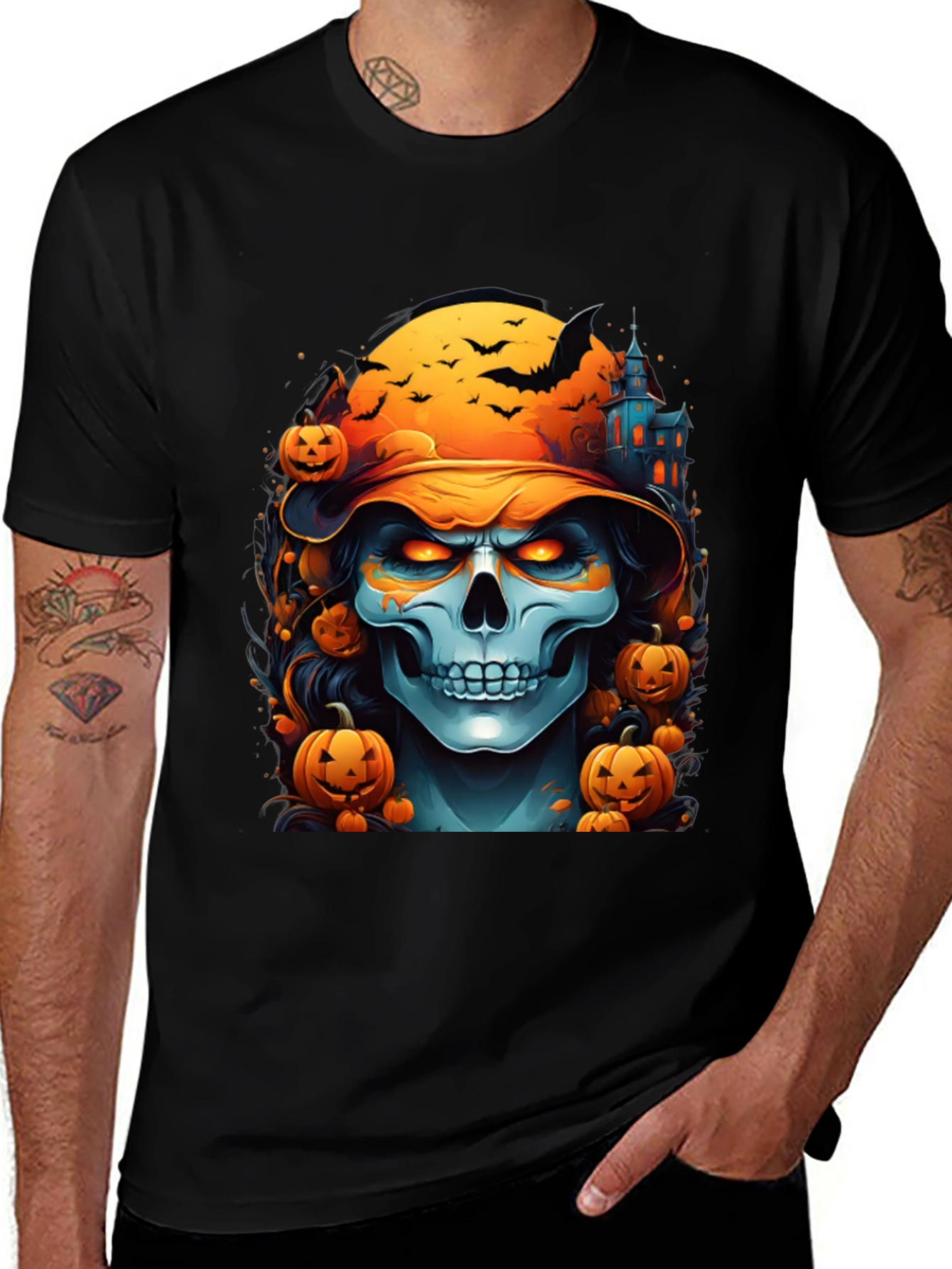 Halloween Skull Graphic Tee - Spooky Season Shirt