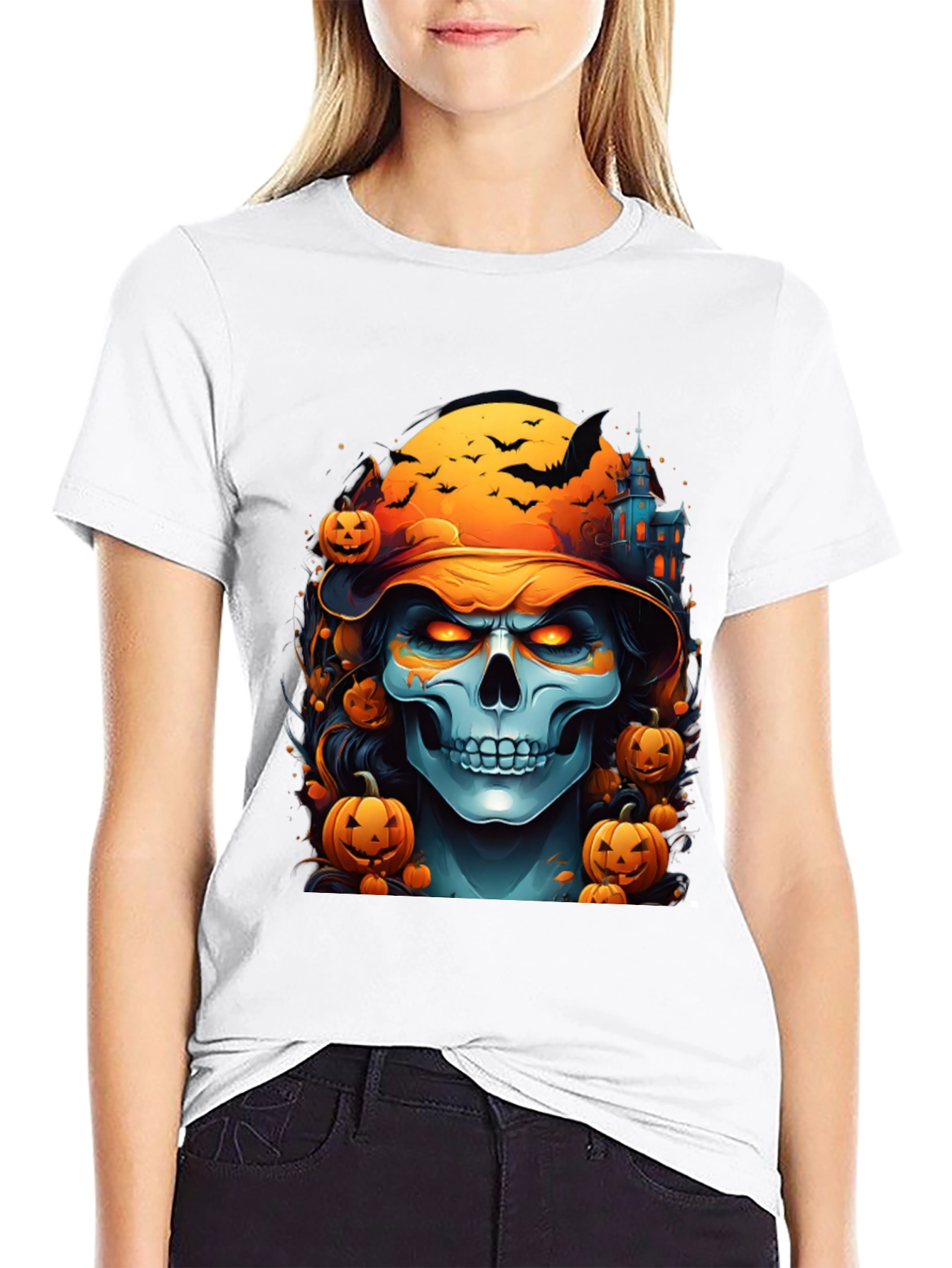 Halloween Skull Graphic Tee - Spooky Season Shirt