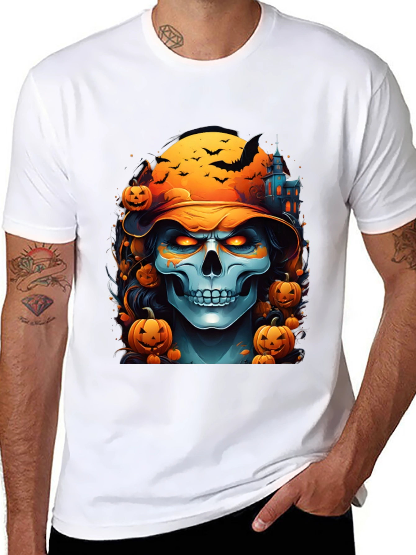 Halloween Skull Graphic Tee - Spooky Season Shirt