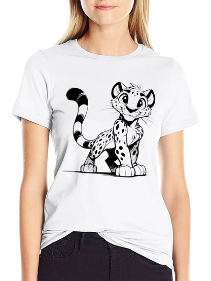 Cartoon Leopard Black T-Shirt