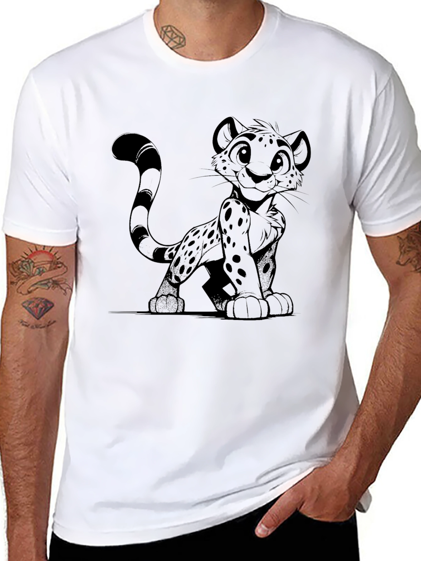 Cartoon Leopard Black T-Shirt