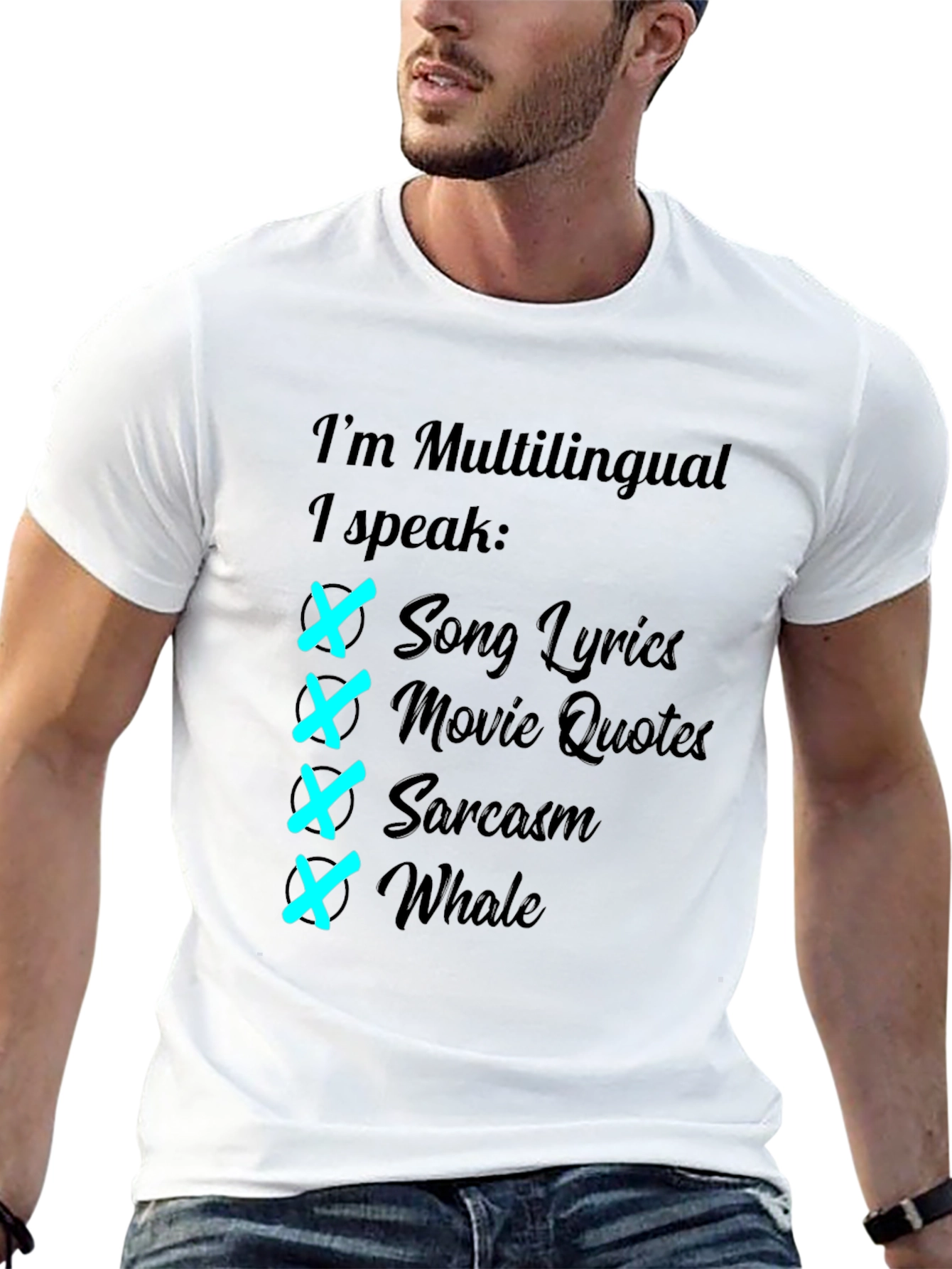 Multilingual T-Shirt: Song Lyrics Movie Quotes Sarcasm Whale