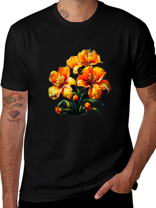 Floral Print Black Casual T-Shirt