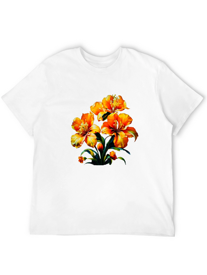 Floral Print Black Casual T-Shirt