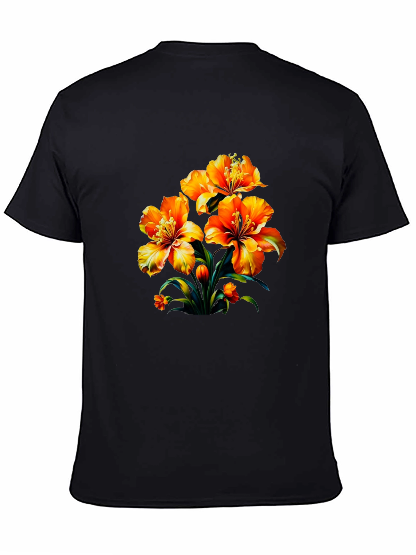 Floral Print Black Casual T-Shirt