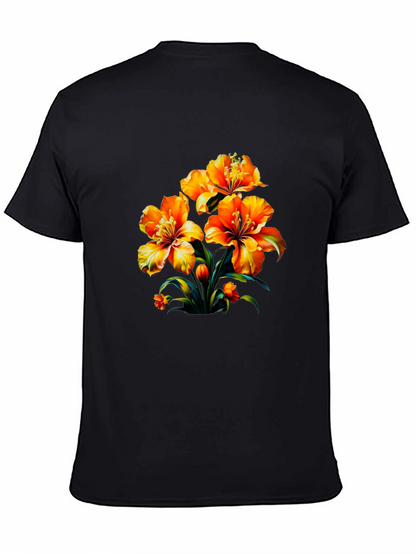 Floral Print Black Casual T-Shirt