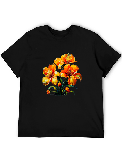 Floral Print Black Casual T-Shirt