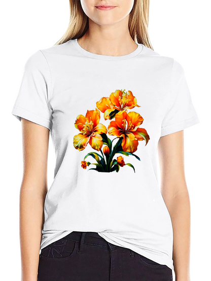 Floral Print Black Casual T-Shirt