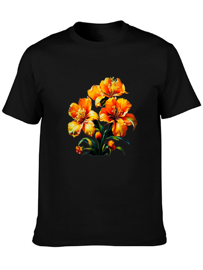 Floral Print Black Casual T-Shirt