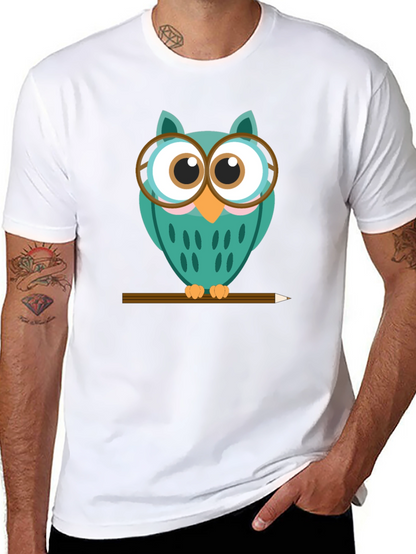 Whimsical Owl Graphic Tee - Black Cotton Blend Shirt