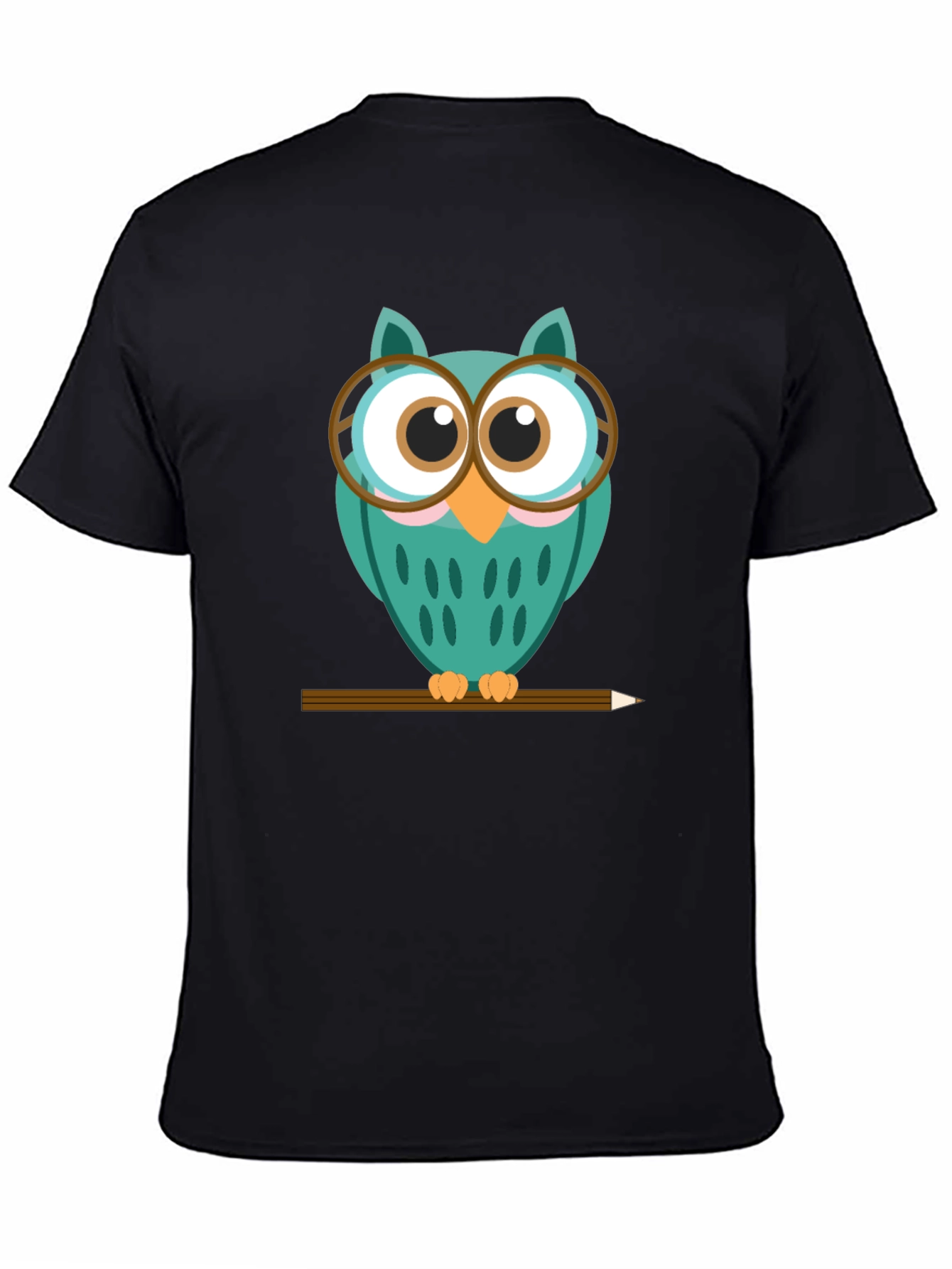 Whimsical Owl Graphic Tee - Black Cotton Blend Shirt