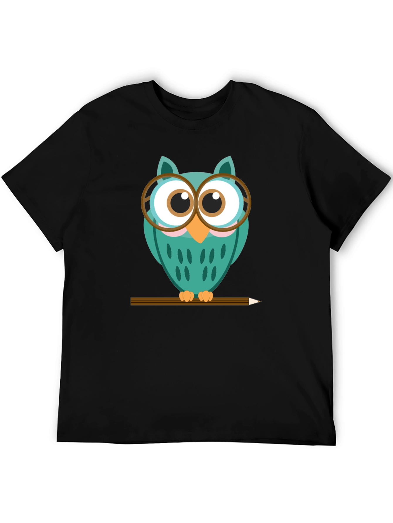 Whimsical Owl Graphic Tee - Black Cotton Blend Shirt