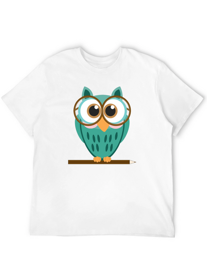 Whimsical Owl Graphic Tee - Black Cotton Blend Shirt