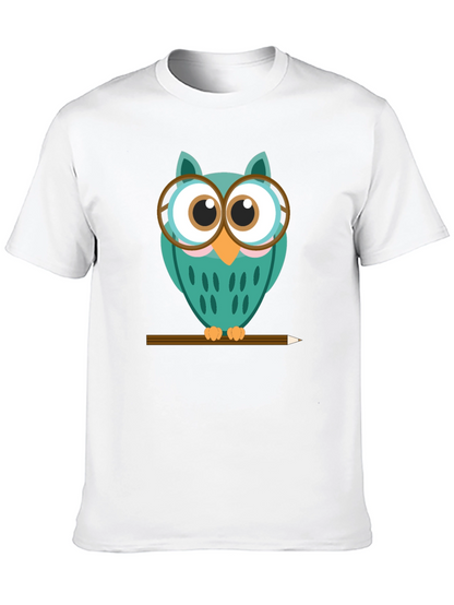 Whimsical Owl Graphic Tee - Black Cotton Blend Shirt