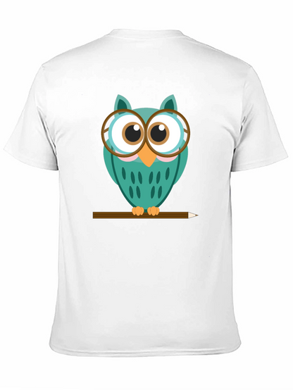 Whimsical Owl Graphic Tee - Black Cotton Blend Shirt