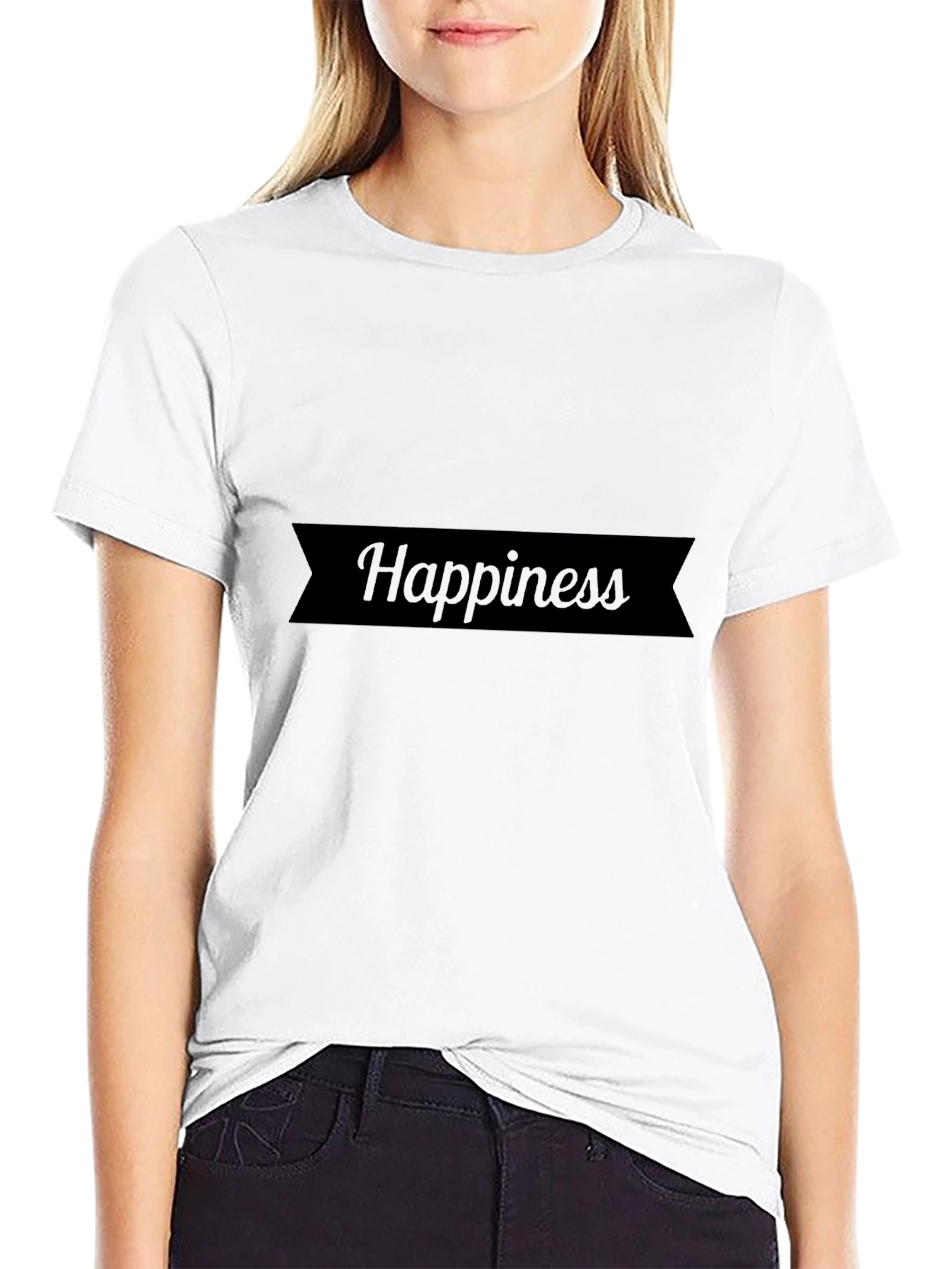 Happiness Black Cotton Graphic Tee