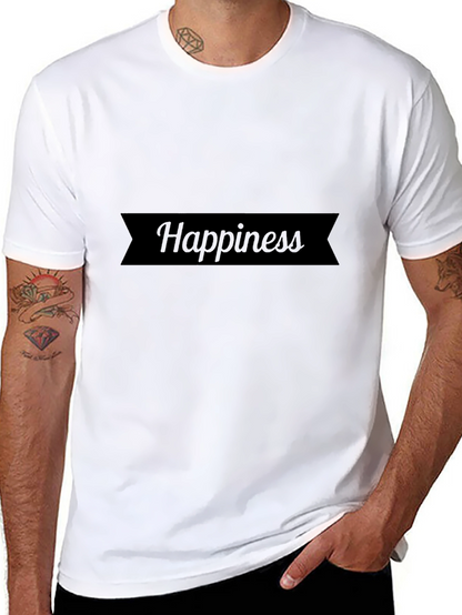 Happiness Black Cotton Graphic Tee