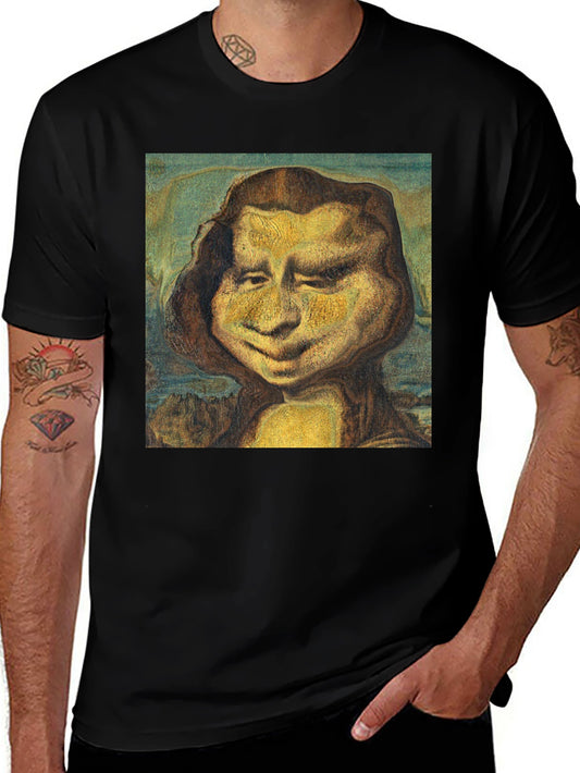 Funny Mona Lisa Graphic Black T-Shirt