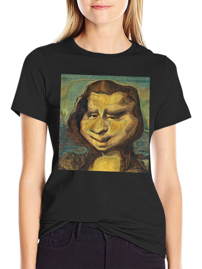 Funny Mona Lisa Graphic Black T-Shirt