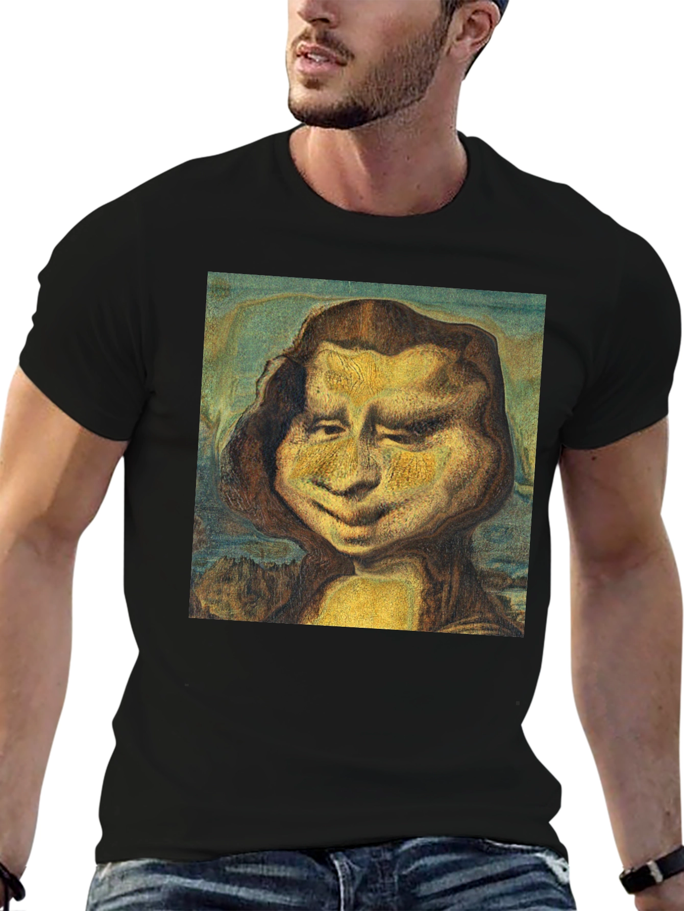 Funny Mona Lisa Graphic Black T-Shirt