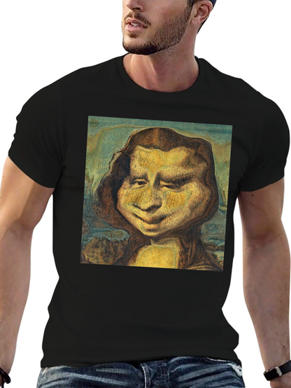 Funny Mona Lisa Graphic Black T-Shirt