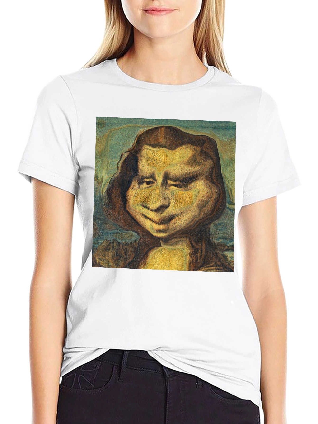 Funny Mona Lisa Graphic Black T-Shirt