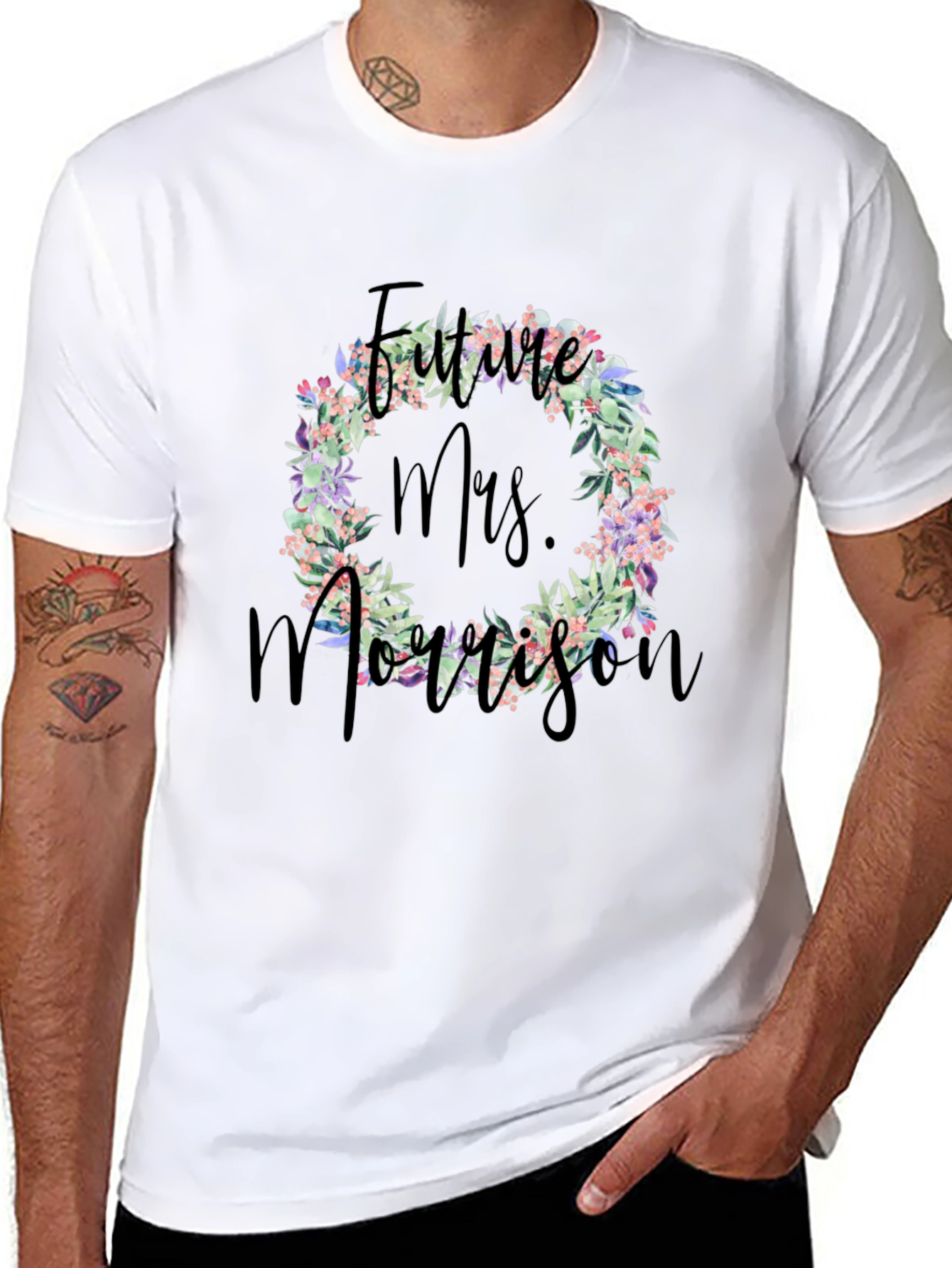 Future Mrs. Morrison Floral Wreath Black T-Shirt
