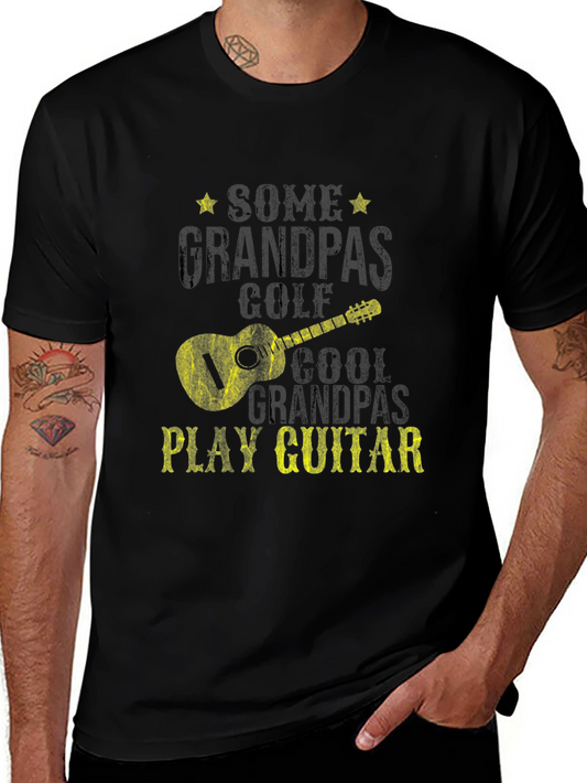 Cool Grandpas Play Guitar Black Graphic Tee