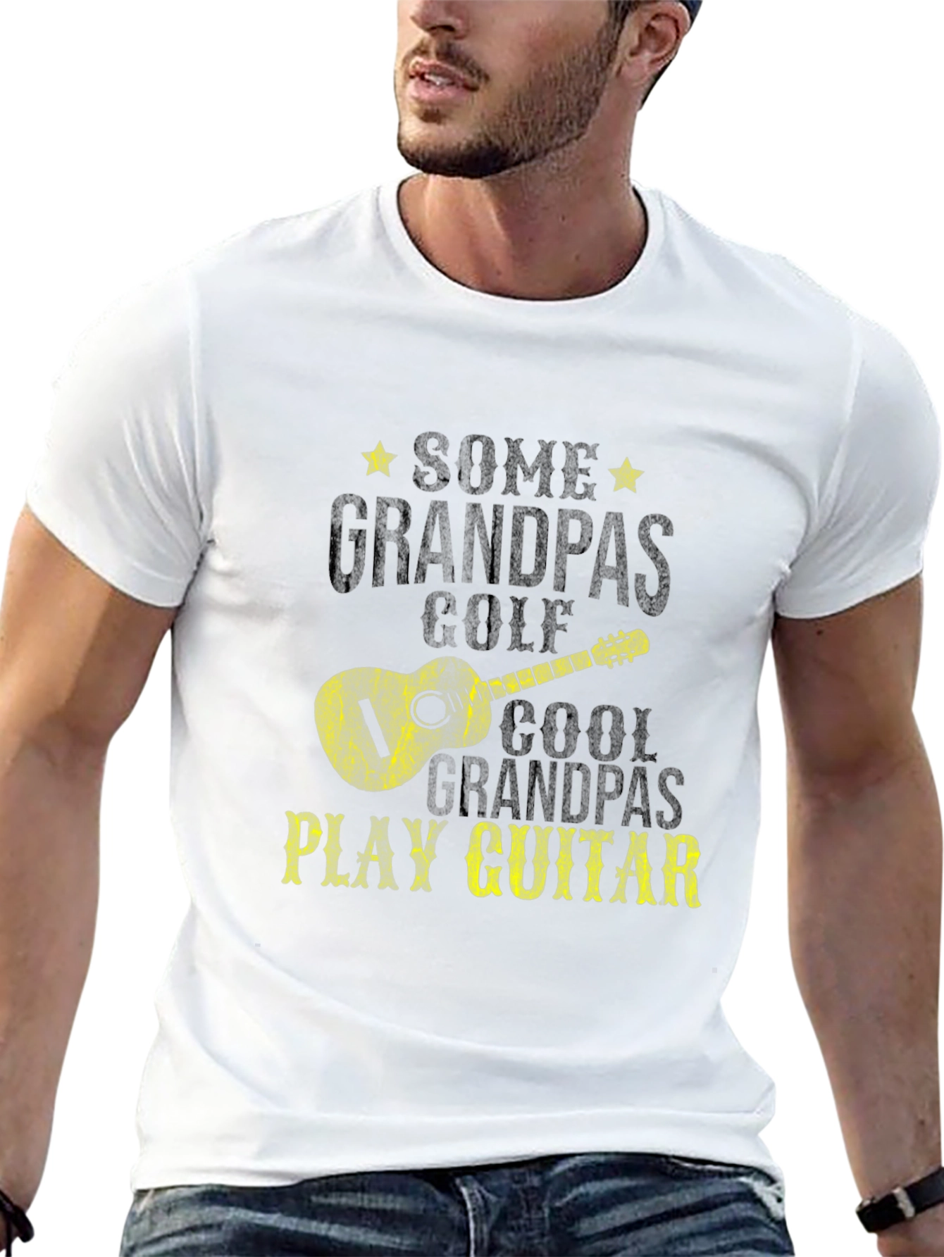 Cool Grandpas Play Guitar Black Graphic Tee