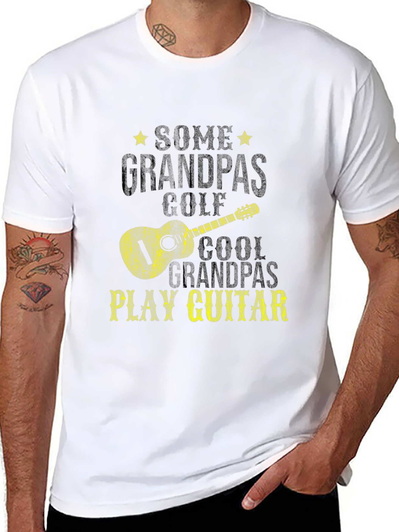 Cool Grandpas Play Guitar Black Graphic Tee