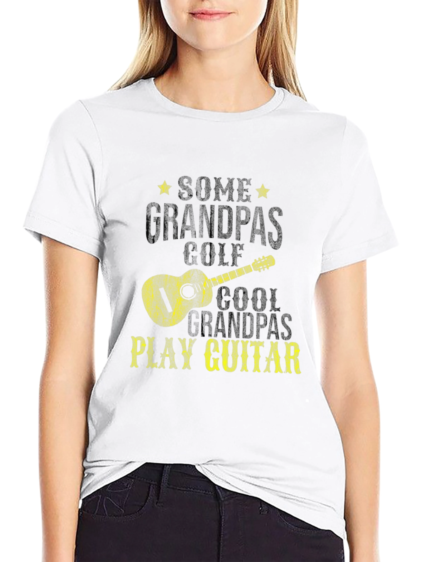 Cool Grandpas Play Guitar Black Graphic Tee