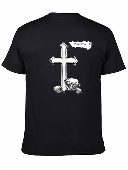 Cross & Diamonds Black T-Shirt - Proverbs 3:15