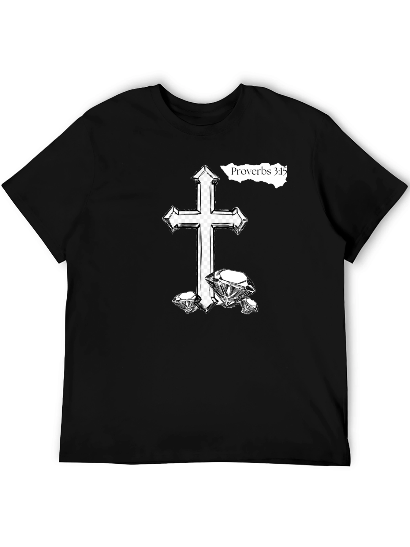 Cross & Diamonds Black T-Shirt - Proverbs 3:15