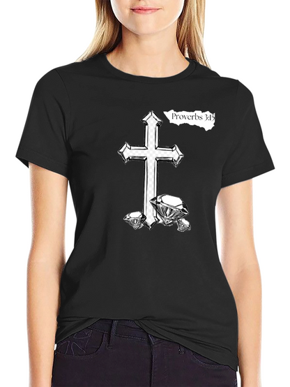 Cross & Diamonds Black T-Shirt - Proverbs 3:15